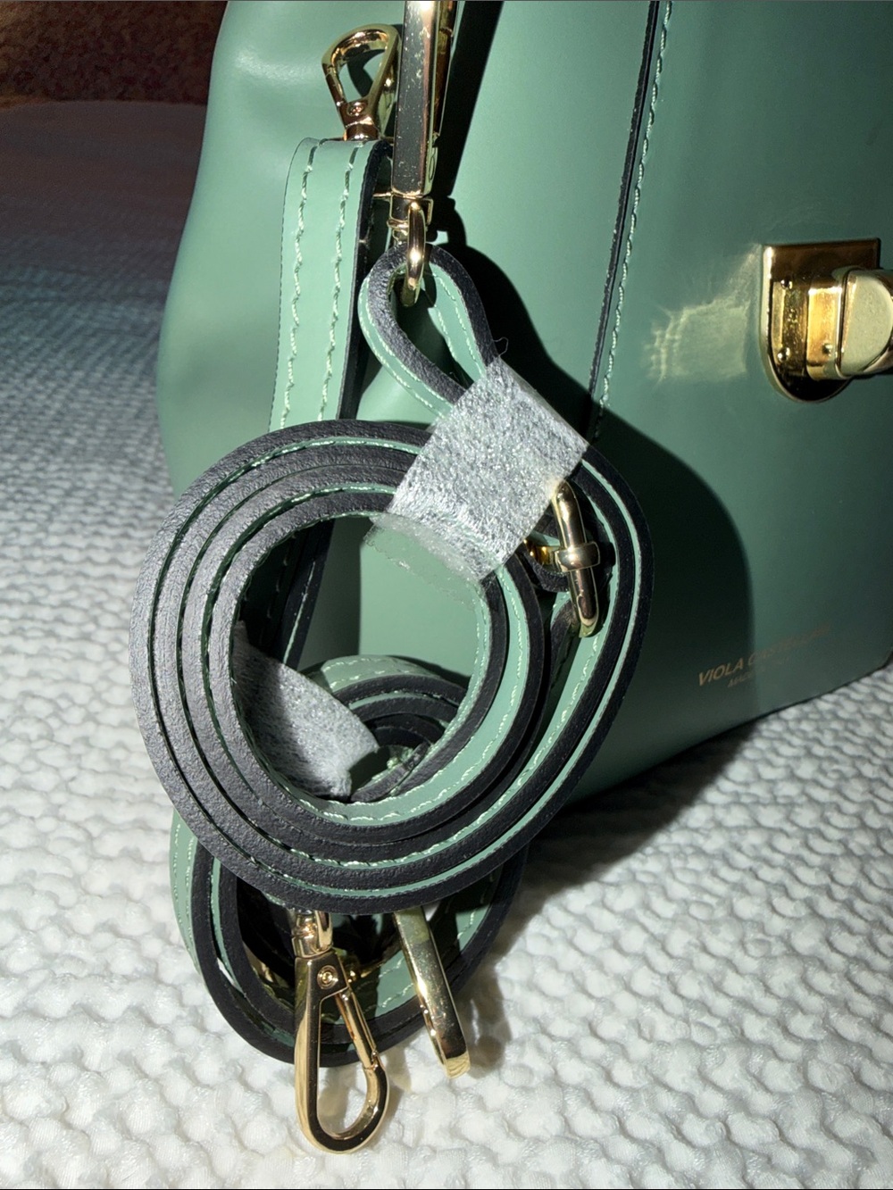 Viola Castellani Sage Green Leather Satchel with Suede Flap - Picture 5 of 6